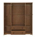 Freestanding 4 Door Wardrobe Armoire with 2 Drawers and Hanging Rods for Clothes Storage