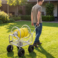 Portable Garden Hose Reel Cart Holds 300FT of 5/8" Large Capacity, Heavy Duty Metal Hose Cart with 4 Wheels & Storage Basket for Lawn Yard